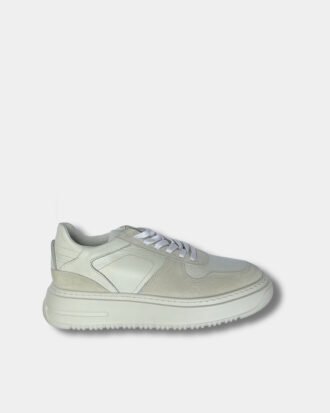 White Leather-Suede Low Top Sneaker