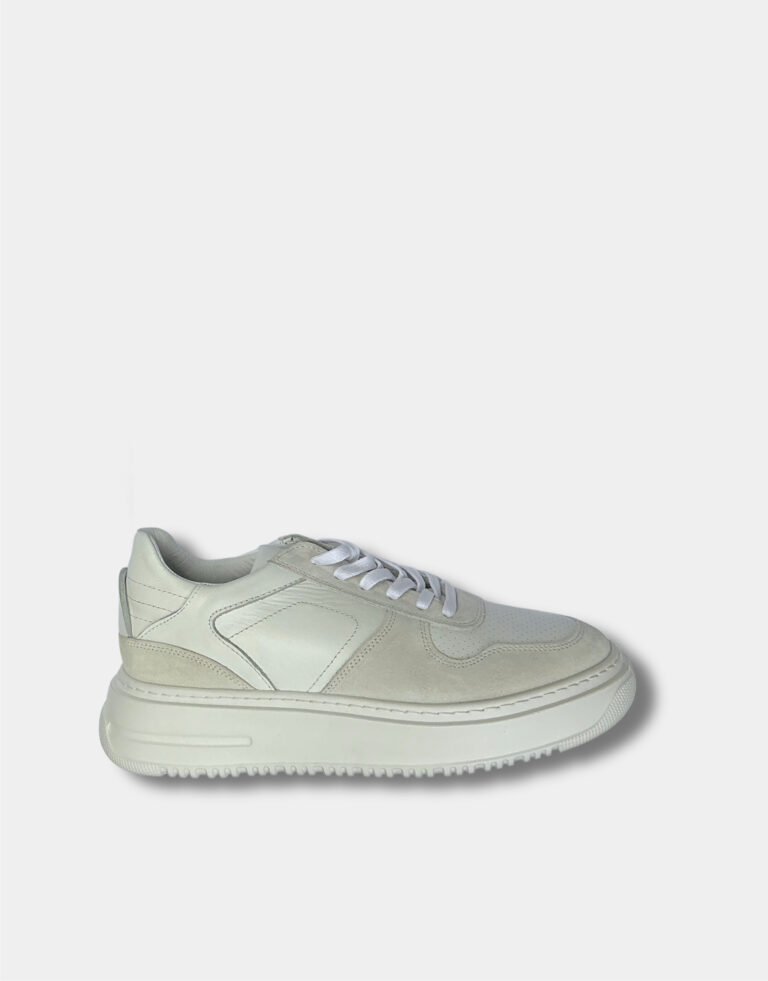 White Leather-Suede Low Top Sneaker